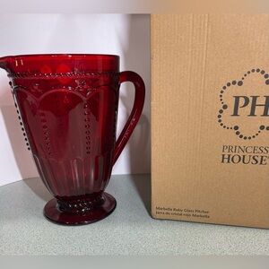 Princess House Marbella Ruby Red Glass Pitcher With Handle #3258 Brand‎ New